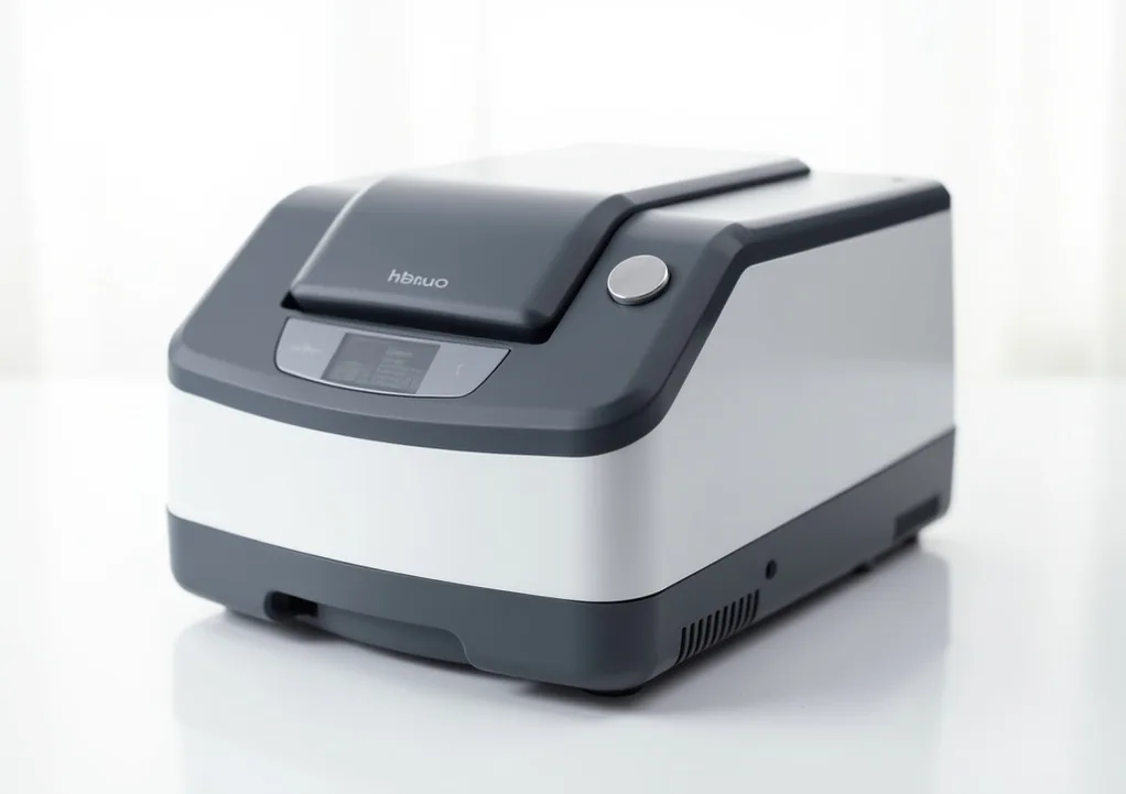 Compact refrigerated microcentrifuge on white background